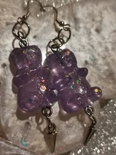 Purple Glitter Spike Gummy Bear Earrings Resin 925 Sterling silver Kitsch Spikey