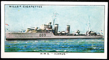 HMS ICARUS  Royal Navy  I Class  Destroyer  Vintage 1938 Illustrated Card  JE24