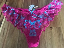 LEPEL  Pink blue  thong brief new uk 10 stretch back lace front