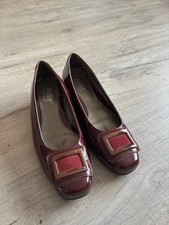 Ladies Hotter La Cruz Burgundy Claret Patent Metallic Wedge Shoes Size 4