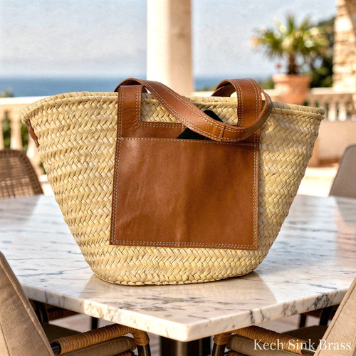 Handwoven straw tote with - straw,