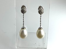 Vintage 18ct White Gold Pearl Chain Drop Diamond Cluster Butterfly Stud Earrings