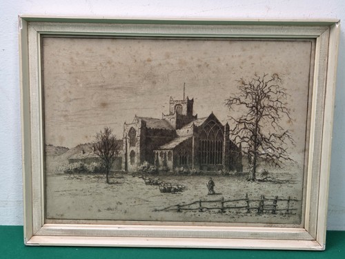 Framed antique cartmel priory - antique,