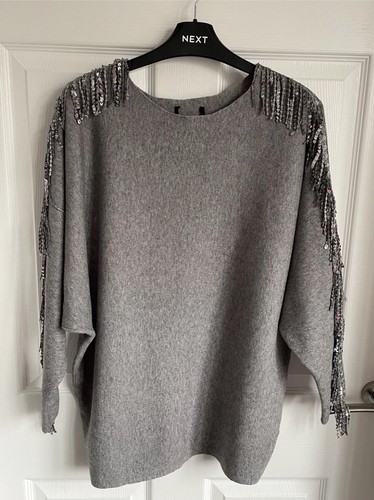 Ladies grey long sequin tassel - ladies,