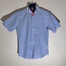 Jiggler Lord Berlue Mens Short Sleeve Button Down Collar Blue Stripe Shirt 2 - S