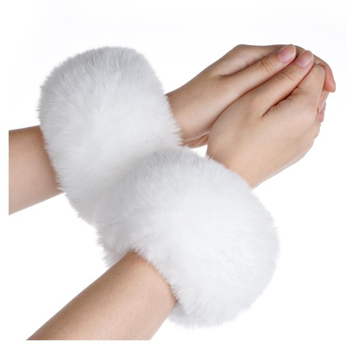 Faux fur wrist cuffs white - fur,