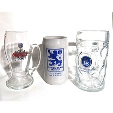 3 European Beer Steins Glasses German Czech Meunchen Barware Breweriana