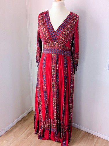 Red boho paisley maxi dress - boho,