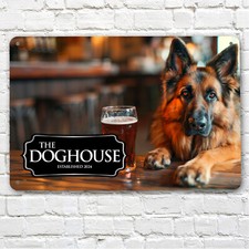 Personalised with any name Bar Sign - German Shepherd drinking A4 Metal Bar Sign