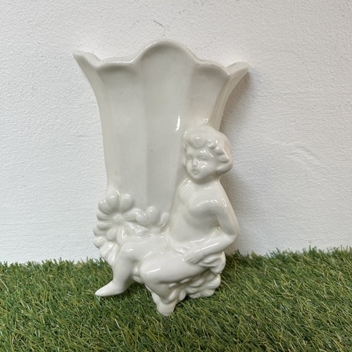 Vintage white ceramic cherub - vintage,