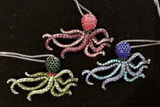 “Octopus” Brooch/Necklace, Costume jewel, vintage style,Crystal Charm Bib Bling