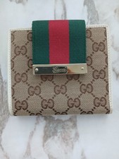 Genuine Gucci Canvas Leather Bifold Wallet GG Logo No. 181669-0416 Unused 