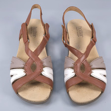 Hotter Flare Leather Sandals Womens UK 6 EXF Extra Wide Fit Brown Beige