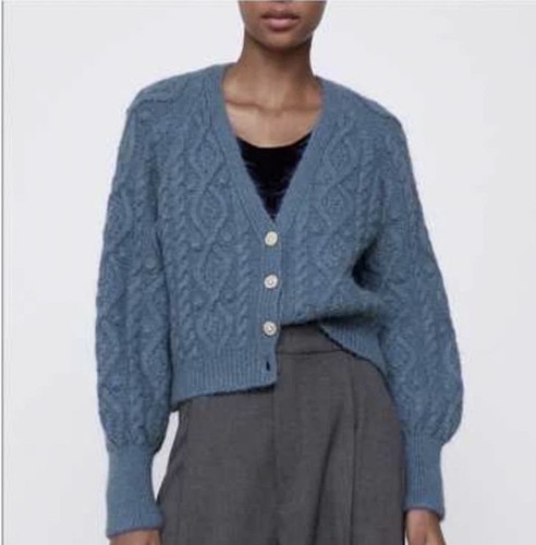 Zara blue cable knit - blue, v-neck