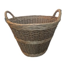Wicker Basket Handles Round Shape 17" Tall Laundry Bathroom Storage Idea CB*