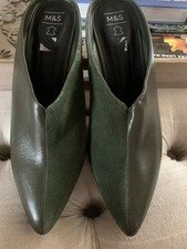 M&S Green Leather/suede Kitten Heel Mule Size 6.5 New