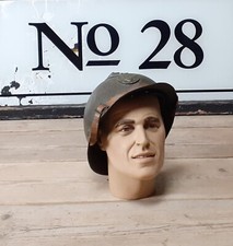 Male Mannequin Head & WW2 French M26 Adrian Artillery Helmet ~ Vintage Militaria