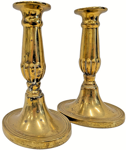 Pair antique brass candle - of,