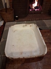 Vintage Large Enamel Roasting/Baking Rectangular Dish Fridge Tray White Blue