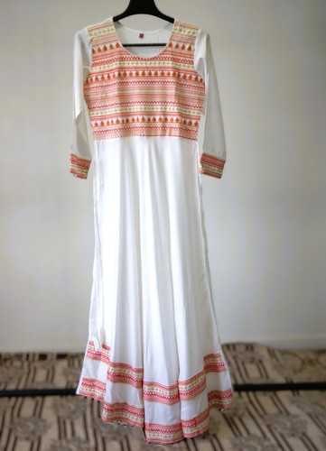 White linen long kurta - long, dress