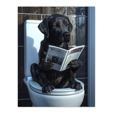 Dog Lover Funny Black Labrador Reading on Toilet Wall Art Poster Print Picture