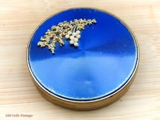 Margaret Rose Metallic blue-Vintage Make Up/Powder Compact-1pi