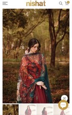 Pakistani Brand Nishat Linen 3pcs Lawn Stitched Suit Red Size Uk10  Worn Once