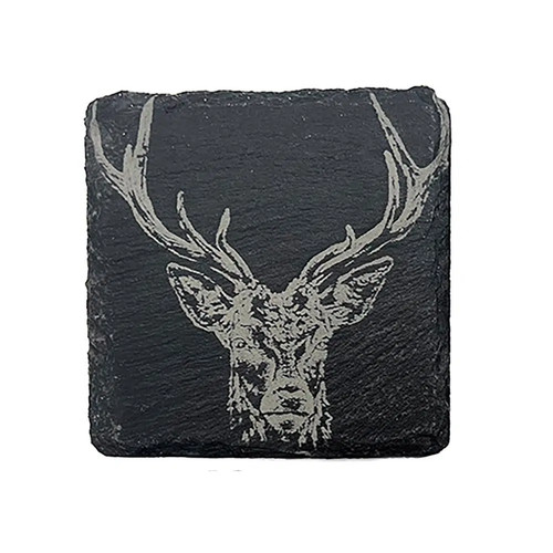 Single slate coaster stag - single, (stag