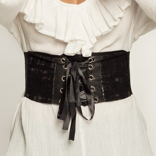Ladies black corset - black, belt