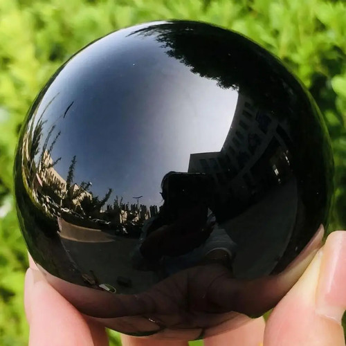 Natural black obsidian sphere - obsidian,