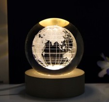 3D Solar System Crystal Ball Night Light with Wooden Base Kids Gift Decor Large