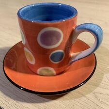 Single Espresso Whittard of Chelsea Ceramic Cup and Saucer Multi Coloured Spots