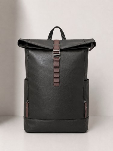 Leather roll top backpack - top,