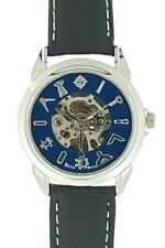 Silver Tone Wind Up Mechanical Freemason Masonic Leather Wrist Watch by WESTIME