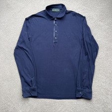 Fred Perry Vintage Mens Cotton Long Sleeve Polo Shirt Blue Size M Made in Italy