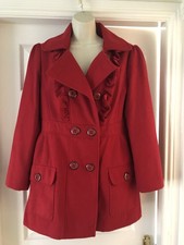 Women's Red vintage style smart coat size 14 Primark atmosphere like wool ruffle