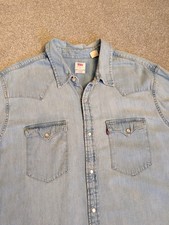 LEVI'S Barstow Light Blue Western Denim Shirt XL Red Tab 