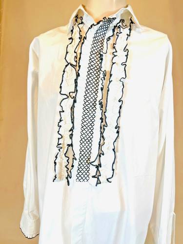 White frilled front shirt - white,,