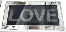 Diamond Crush Sparkly Silver Black Bevelled Mirrored Love Plaque Mantelpiece