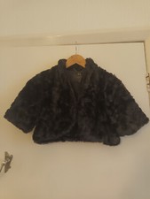Coast Black Faux Fur Fluffy Short Sleeve Lined Cropped Bolero in Size M 10 - 12