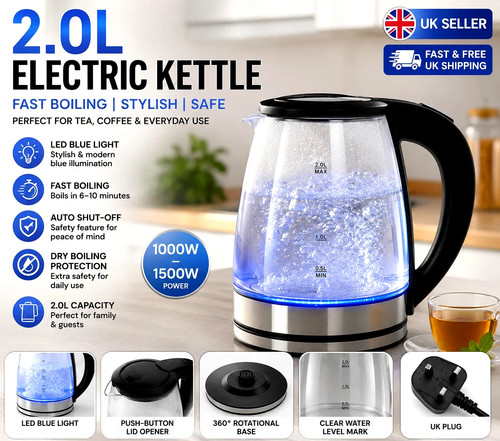 Glass electric kettle fast - 2l,