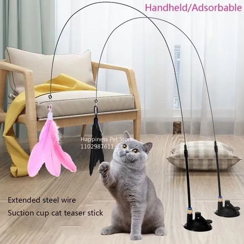 Interactive cat feather wand - cat,