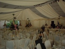 2 x Lilac Muslin Wedding Ceiling Drapes with Silver font each 17m x 120cm wide