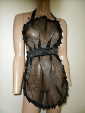 PRETTY BLACK ORGANZA   APRON  FRILLY LACE EDGE ONE SIZE  SATIN TIES