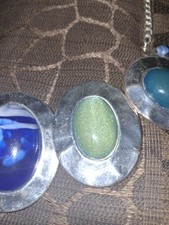Large Blue/green , silvertone, Glass Stone, Necklace. various stones,very catchy