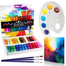 Premium Acrylic Paint Set 24 High Quality Paints 3 Brushes Palette & Canvas 29pc