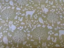 Winter Woodland Animals Fox Stag Owl Ochre Yellow  Cotton  Curtain/Craft Fabric 