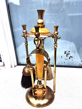 VINTAGE GOLD TONE METAL & FAUX MARBLE FIRESIDE COMPANION SET