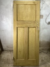 31 5/8"X 78 3/4" 1930s Internal Stripped Pitch Pine Three Panel Door 1over2