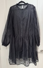 Ladies H&M Dobby Polka Dot Black Shirt Style Dress Size XL